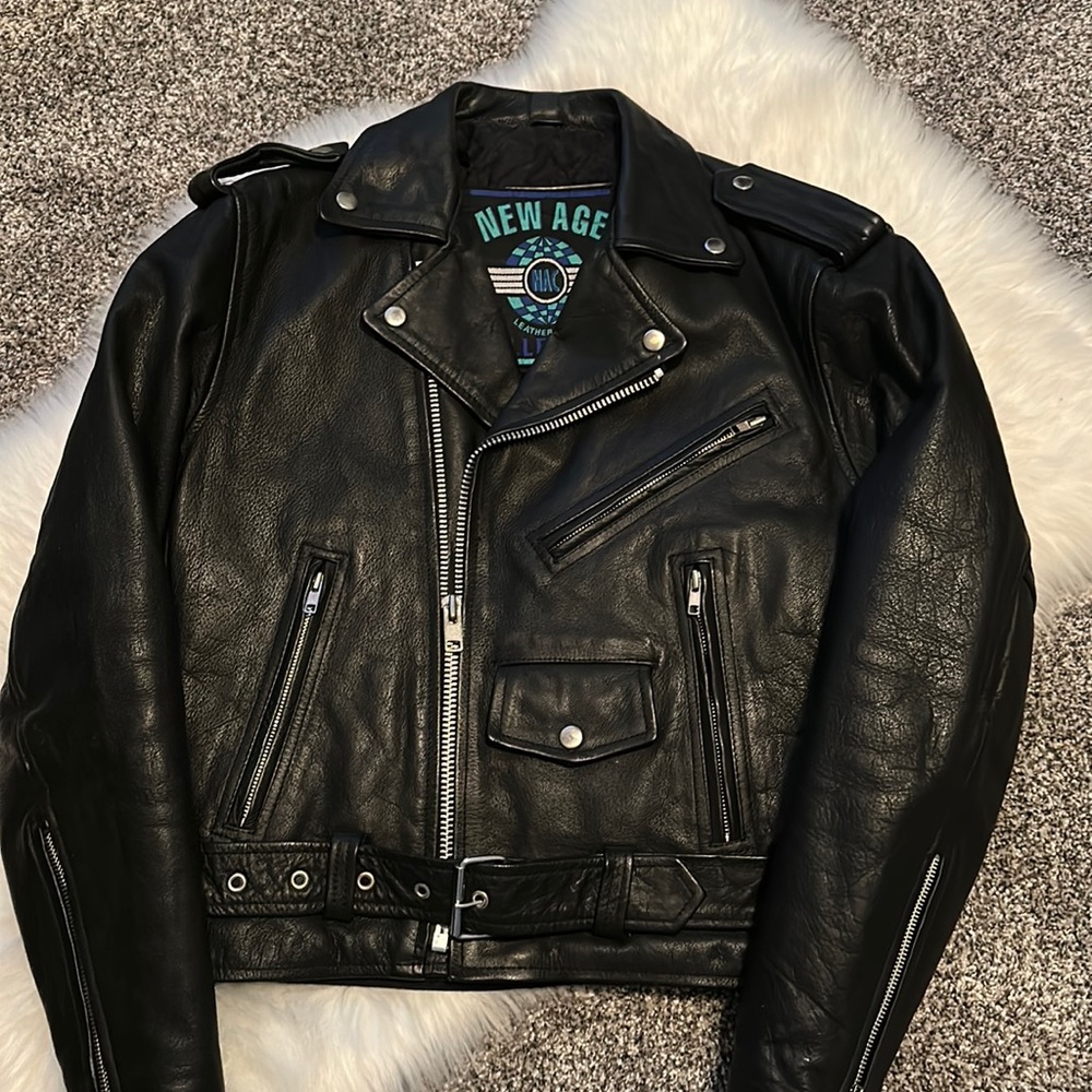 Women’s black leather jacket, size 38/M